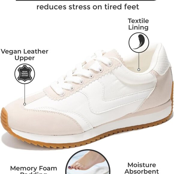 Women Sneakers Vegan Leather Low-Top Memory Foam Non-Slip Casual Shoes - Picture 2 of 6